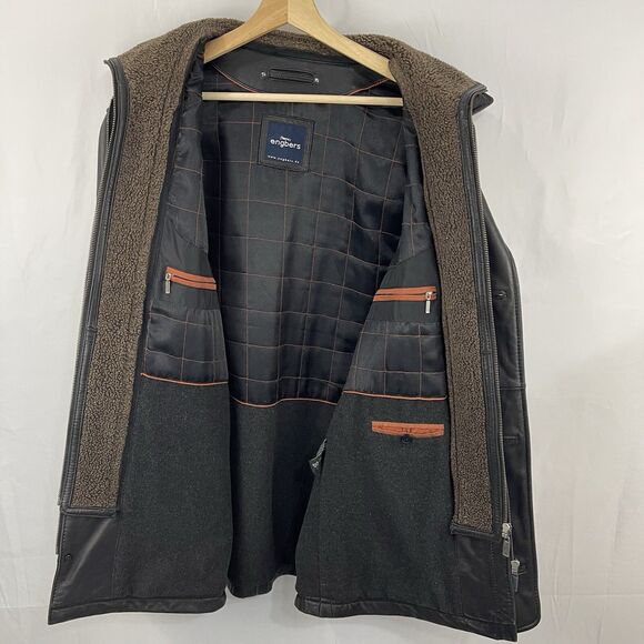 Engbers Mens Classic Leather Jacket Black Quilted Lining Size Medium - Picture 8 of 16
